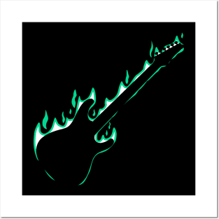 Fire guitar (Mint version) Posters and Art
